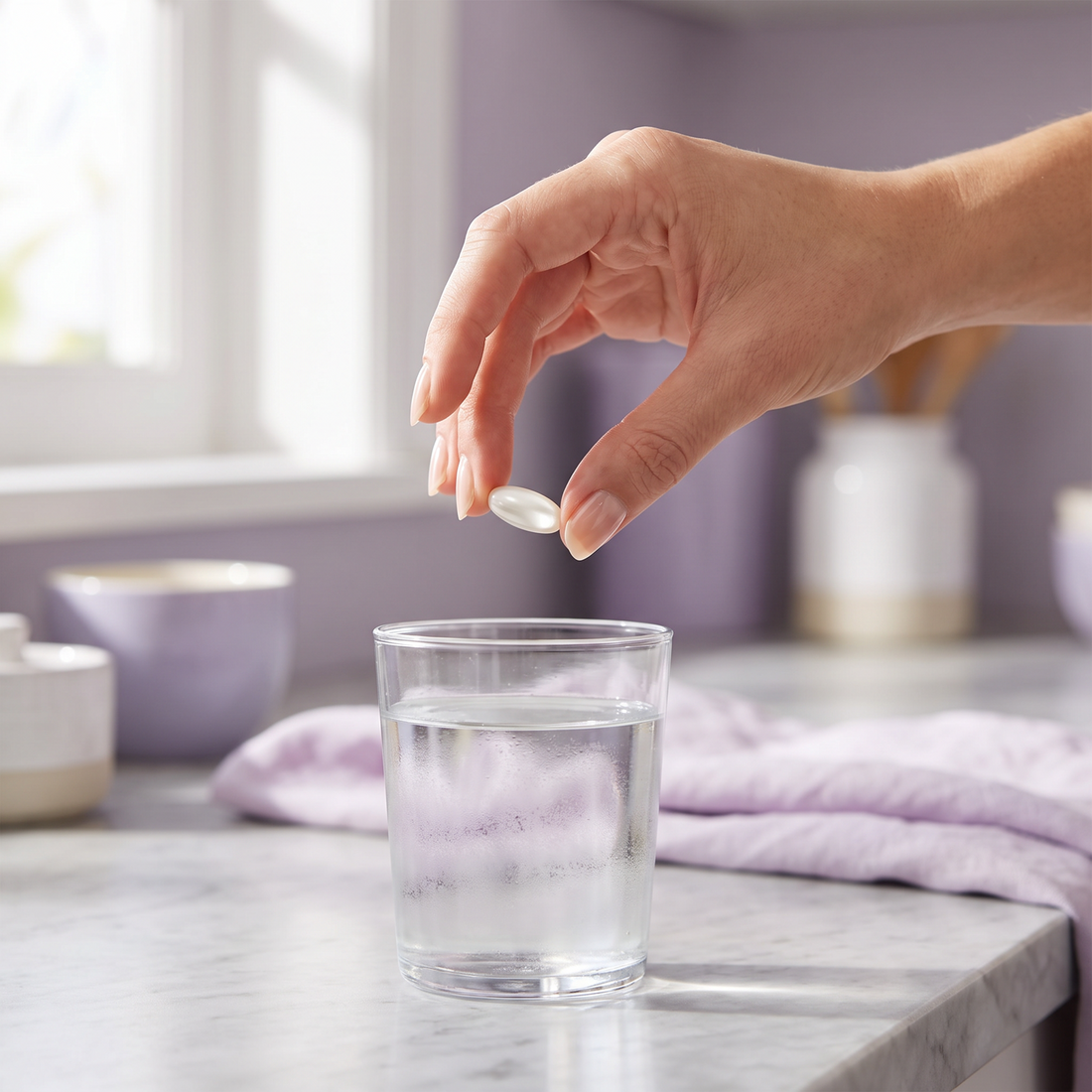 Taking a softgel with water